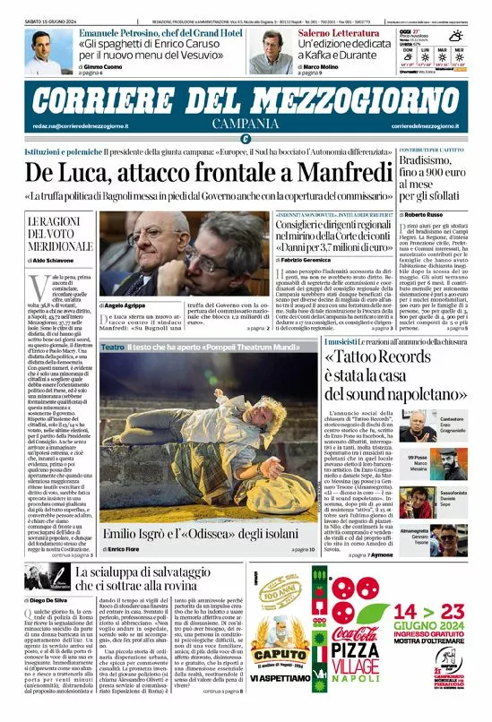 Prima-pagina-corriere del mezzogiorno-del-2024-06-15